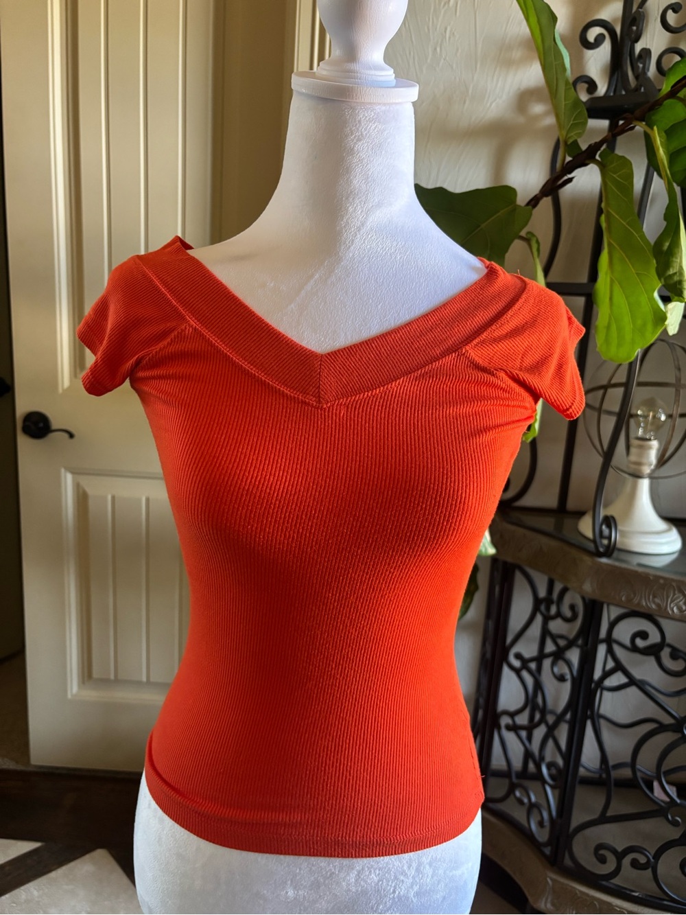 BDG Orange Ribbed V-Neck Crop Top